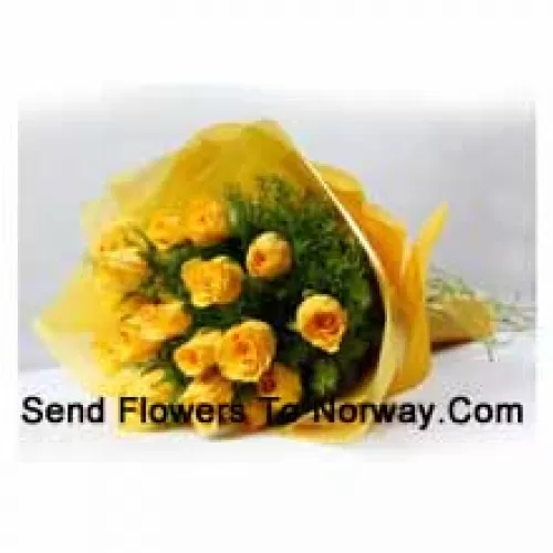 Bouquet de 19 roses jaunes avec des garnitures saisonnières