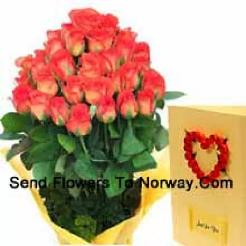 Bouquet de 31 roses oranges avec une carte de voeux gratuite