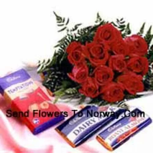 Strauß aus 11 roten Rosen mit verschiedenen Schokoladen